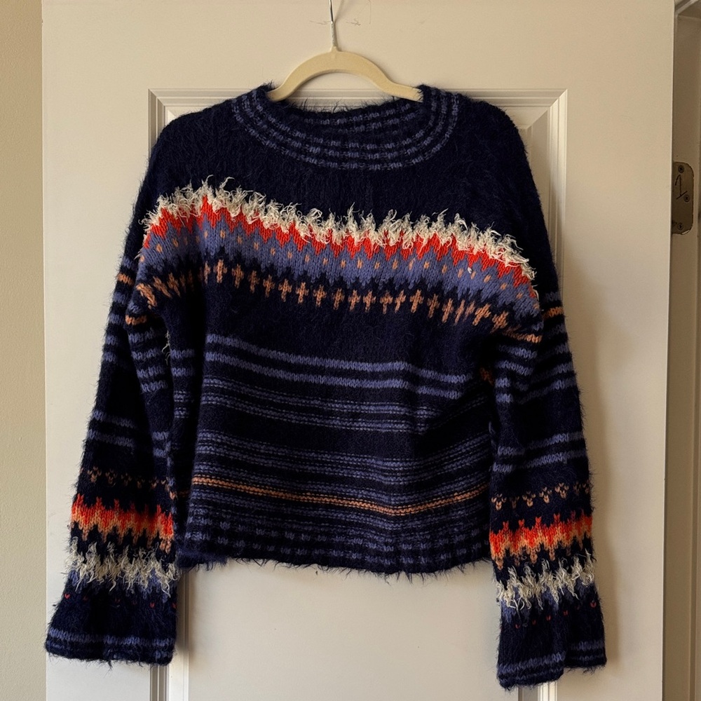 Free People Navy and Orange Striped Sweater